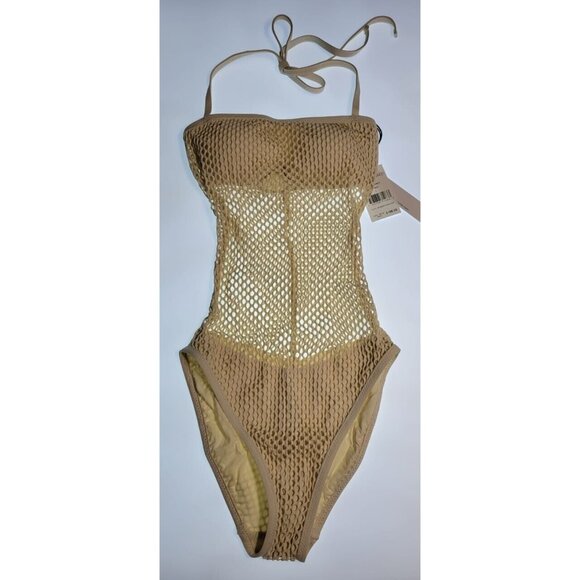 Robin Piccone One-Piece Womens Swimsuit Size 2 Pua Bandeau Beige NEW - Picture 4 of 8